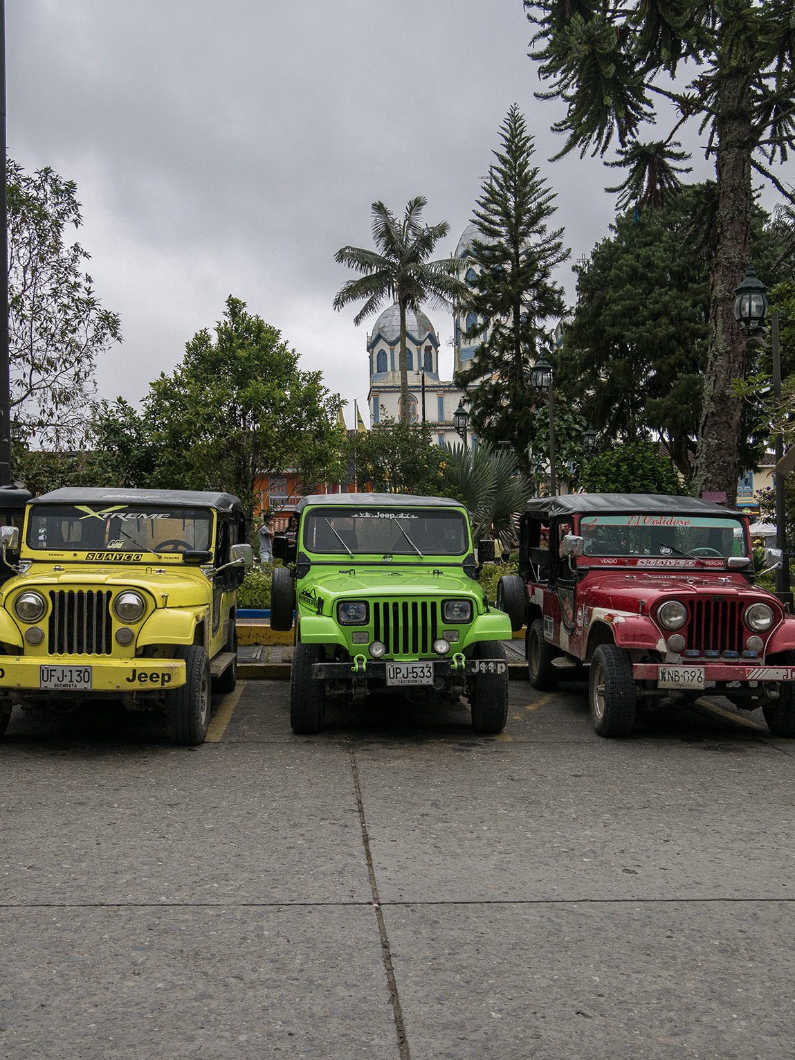 Services de transports publics en vieilles Jeeps, Filandia, Colombie