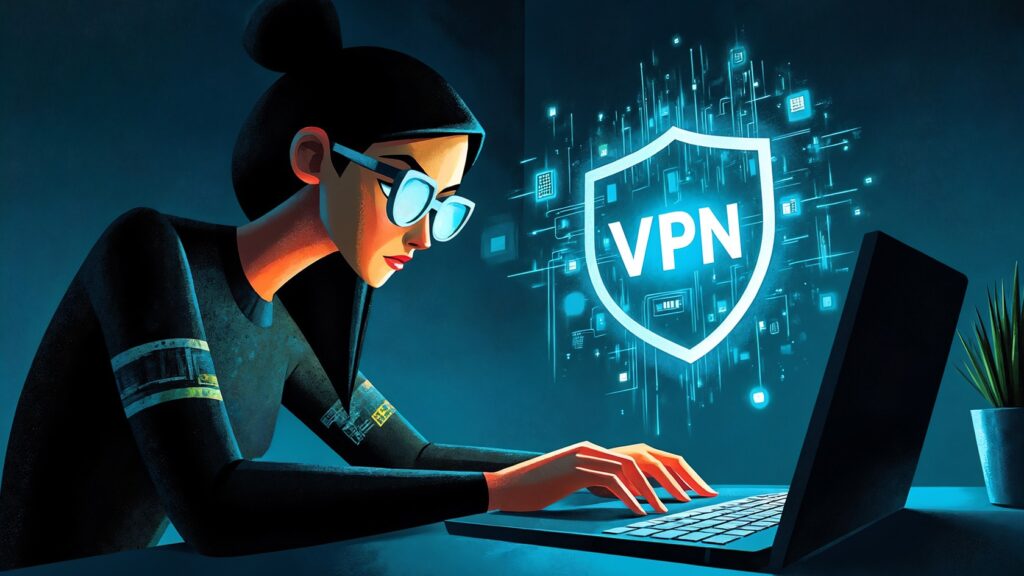 Illustration femme utilisant un VPN