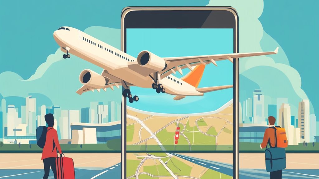 Illustration avion sortant d'un smartphone