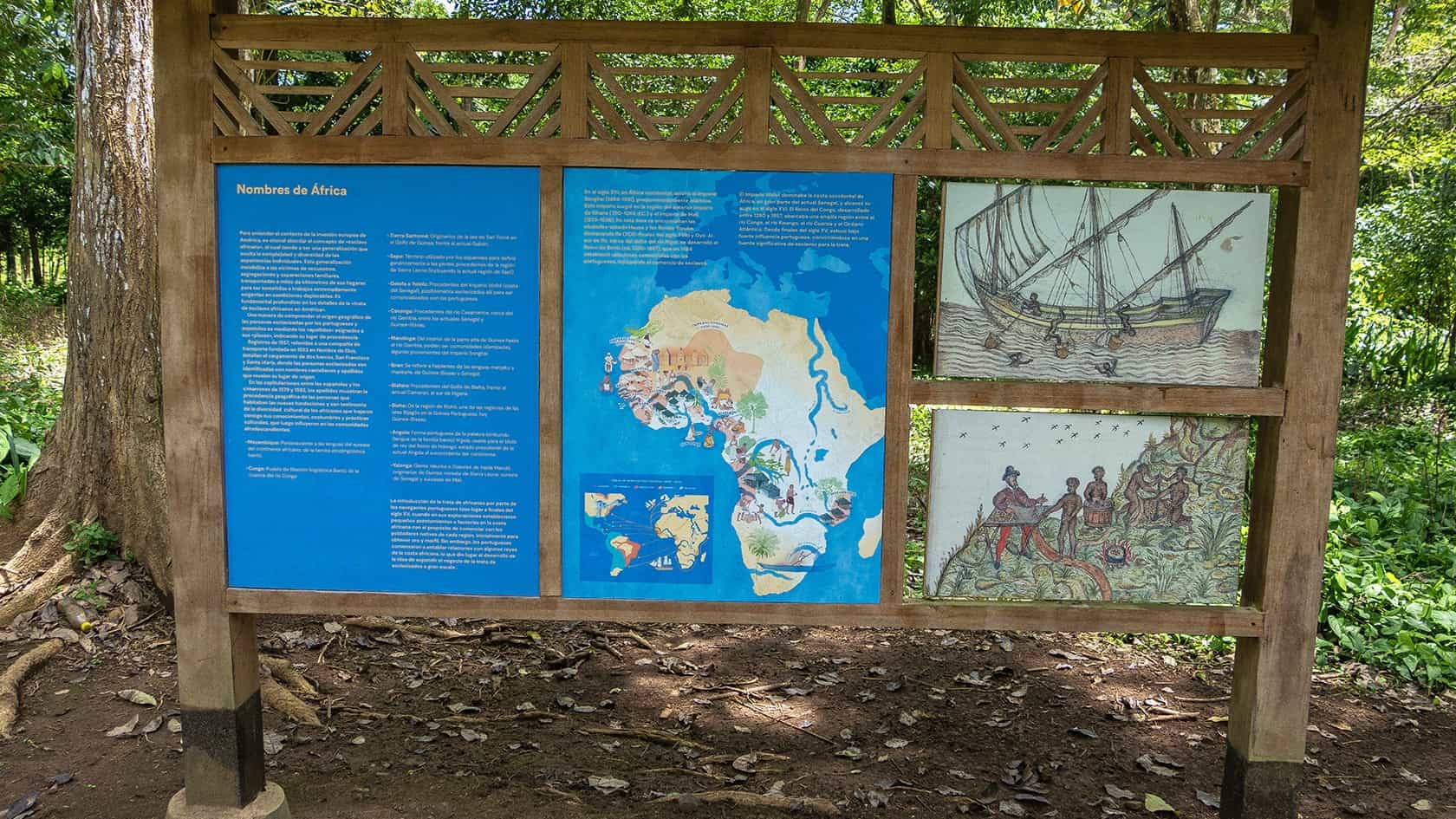 Panneau informatif, Parc archéologique de Santa María la Antigua del Darién, Chocó, Colombie
